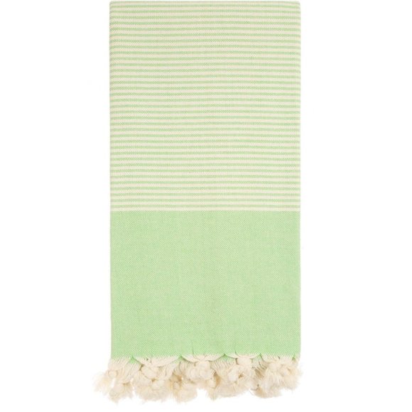 4 Pistachio Green Striped Beach Bath Towels - 100% Turkish Cotton